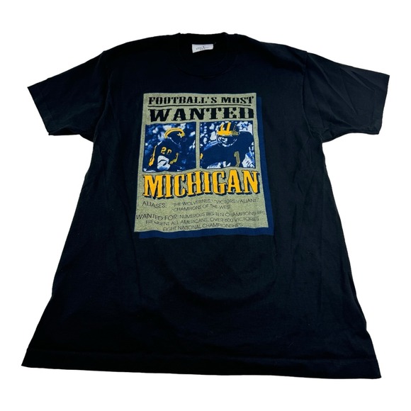 Vintage University of Michigan Most Wanted USA Black Single Stitch Shirt Size XL